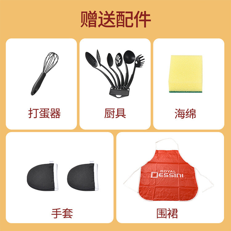 Royaldessini10pcs non-stick aluminum pot soup pot frying pan kitchen utensils one pot non-stick large pot with lid