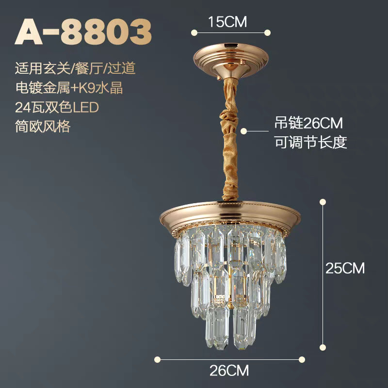 European-style light luxury american crystal small ceiling light for living room, hallway, corridor, entryway, balcony - minimalist modern indoor pendant light