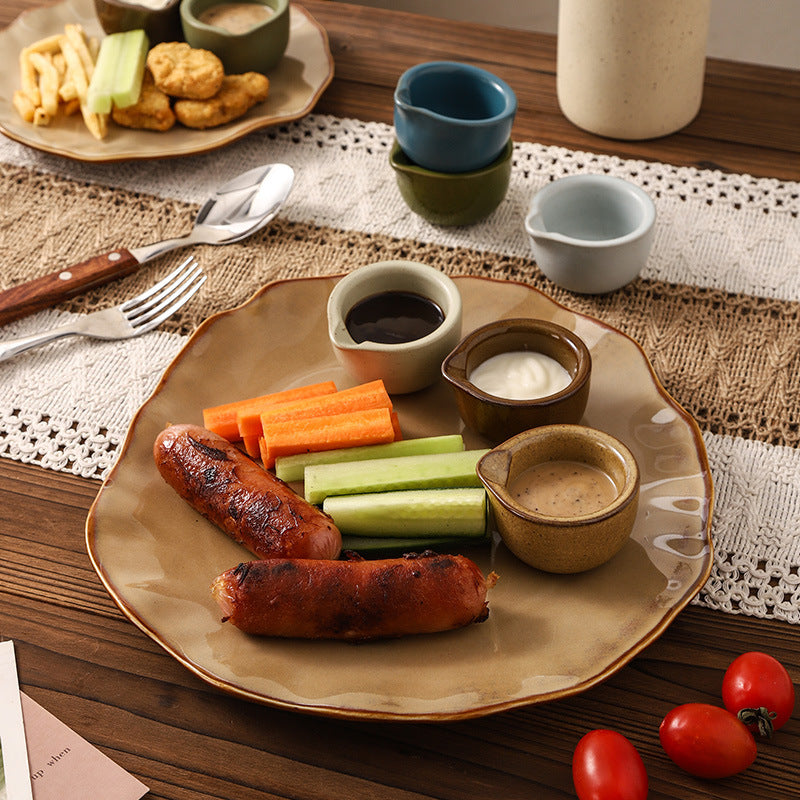 Retro kiln turned stylish small milk pot restaurant hotel ceramic small flavor dish hot pot dipping dish seasoning sauce small milk pot