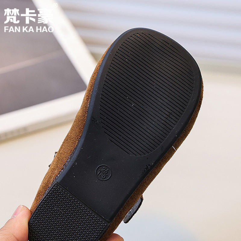 Vancahao kids' mongolian velvet leather shoes,  spring/autumn new collection, girls' fashion cartoon princess shoes, soft sole flats