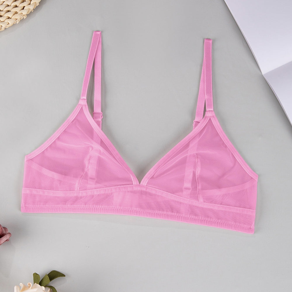 European and american wholesale transparent mesh women's underwear cross-border ultra-thin lace bra wireless triangle cup bra