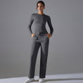 double-sided nylon pure colorlonglong sleeves yoga suit suithigh waist wide leg sports running fitness two-piece set