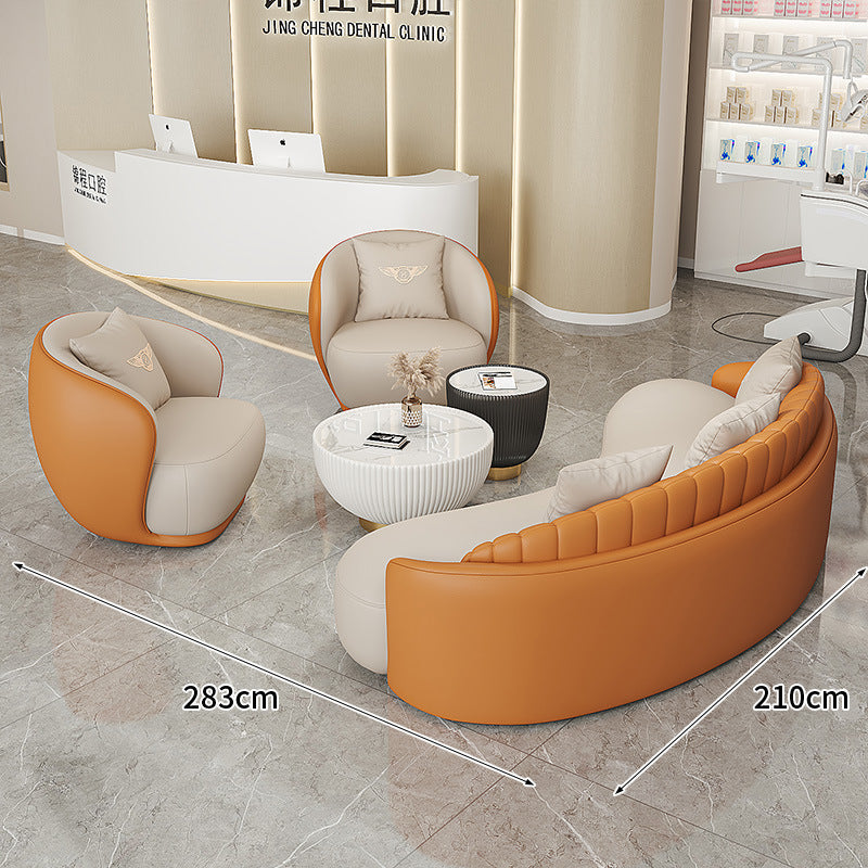 Cream style normcore slate leather corner table modern living room round small apartment size round coffee table sofa combination