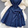 Denim dress women's  summer sense of design niche stylebows straps waist round neck sleeveless vest short skirt