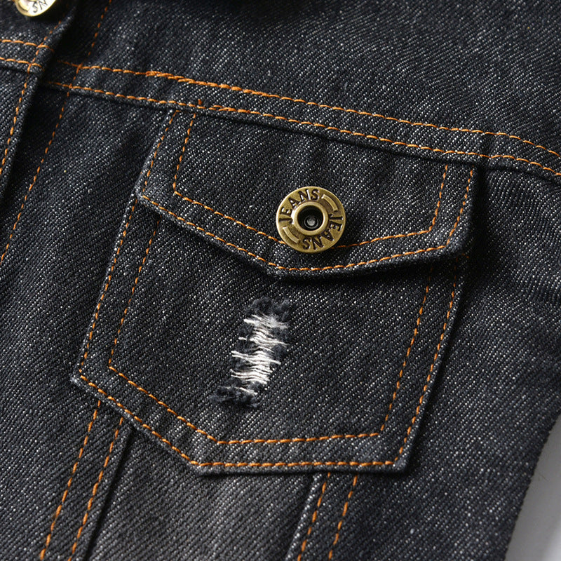 New arrival: children's denim jacket - stylish ripped design for boys and girls. wholesale and dropshipping available