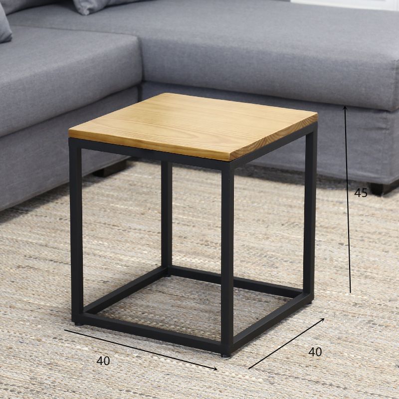 Scandinavian iron art solid wood coffee table small apartment sofa side table casual creative side table dark brown square mother-in-law coffee table