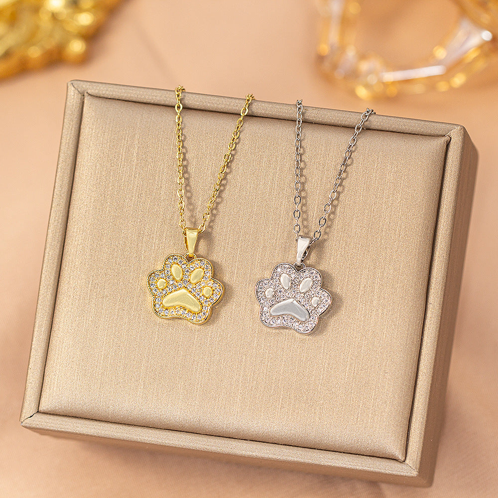 [titanium steel] full diamond cat scratch copper inlaid zirconium necklace for women simple elegant niche high-end cute clavicle chain jewelry