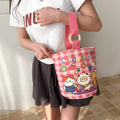 Cute cartoon canvas tote bag for women, 2024 new style handheld bucket bag, large capacity lunch bag, fashionable cloth handbag