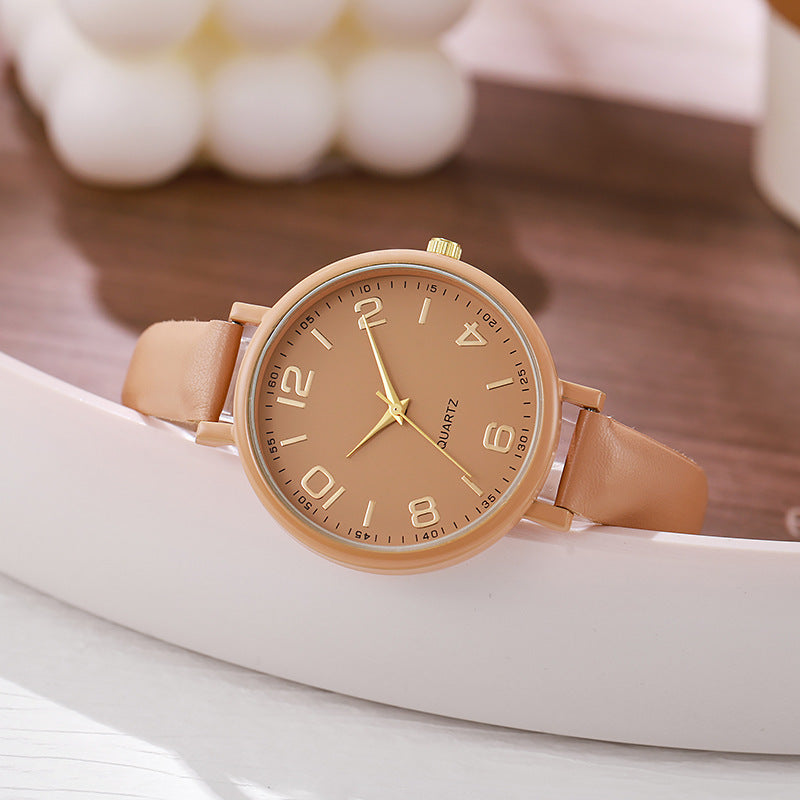 Vintage casual women's thin leather strap watch - elegant, classic, digital-inspired, niche style, student quartz wristwatch