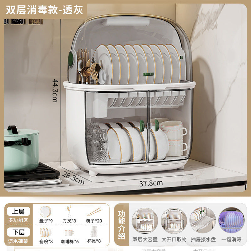 Golden Cat Kitchen Drain Cupboard with Lid Bowl Box Dishes Plates Chopsticks Cutlery Household Shelves Storage Box