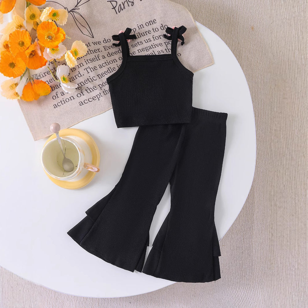 Children's clothing  fashion children's clothing black camisole + flared pants girl cross