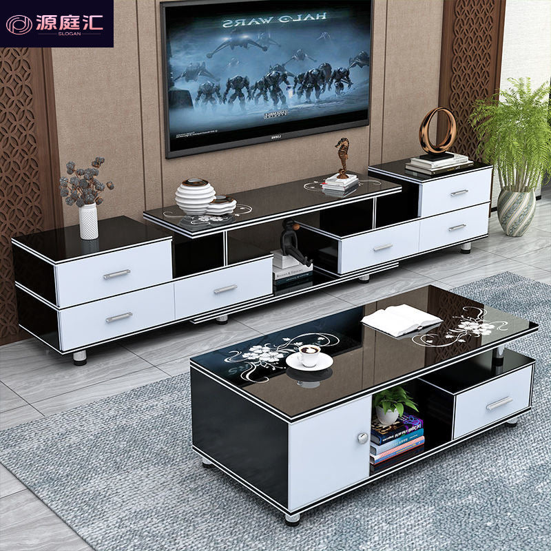 Tempered glass extendable tv stand & coffee table set - minimalist modern european style for small apartments - home living room tv cabinet