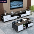 Tempered glass extendable tv stand & coffee table set - minimalist modern european style for small apartments - home living room tv cabinet
