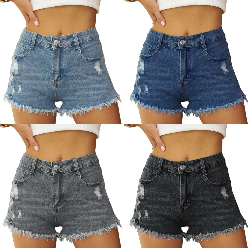 European and american clothing  cross-border trade  new style ripped tassel elastic  denim shorts hot pants trendy