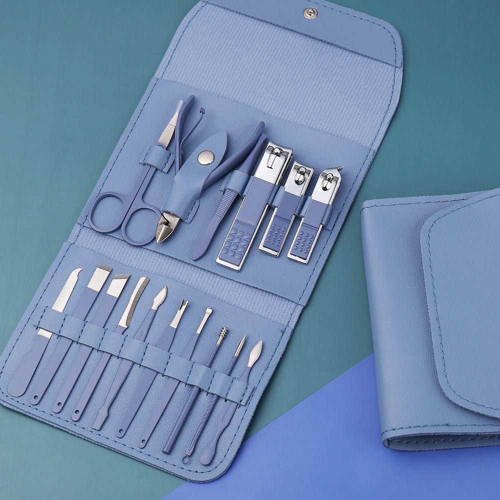 Matcha green dropshipping pedicure knife manicure tool stainless steel nail scissors suit 16-piece beauty pliers manicure full set