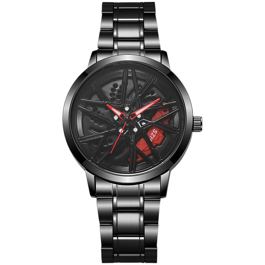 New hollow-out creative tech men's steel band watch with rotating bezel - quartz watch for cross-border e-commerce