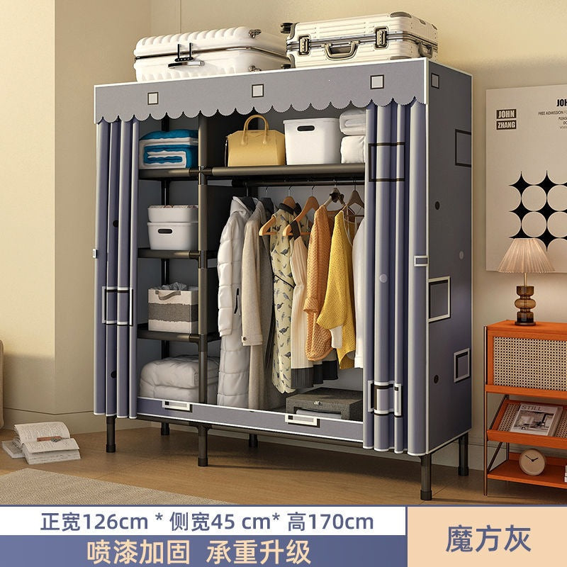 Simple wardrobe for home bedroom steel frame thickened and thickened steel pipe assembled cloth wardrobe rental room strong and durable cabinet