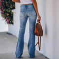 independent station  new arrivaleleganteasiest for matchslimming look mid-waist washed slightly flared denim pants for women trendy