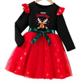 girldressfake two-piece patchwork red gauze deer print bows belt kids holiday skirt