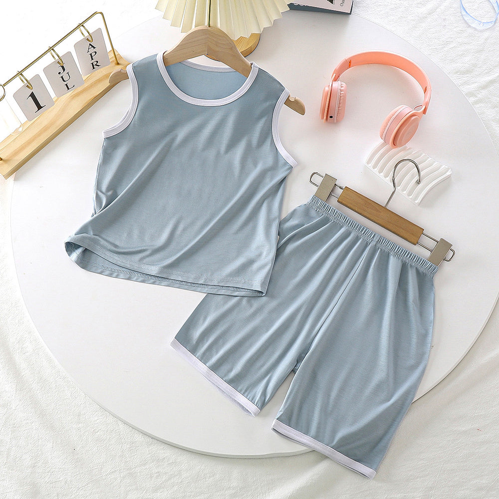 Kids' tank top set - lightweight modal loungewear for boys - sleeveless air conditioning suit - baby ice silk pajamas - summer boys' outfit