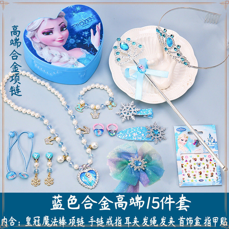 Crown Tiara Children's Little Princess Crown Magic Wand Hair Accessories Set Princess Elsa Necklace Girls Jewelry Box