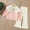 Girls' knitted sweater two-piece set -  autumn/winter new collection - handmade floral pants set for baby girls