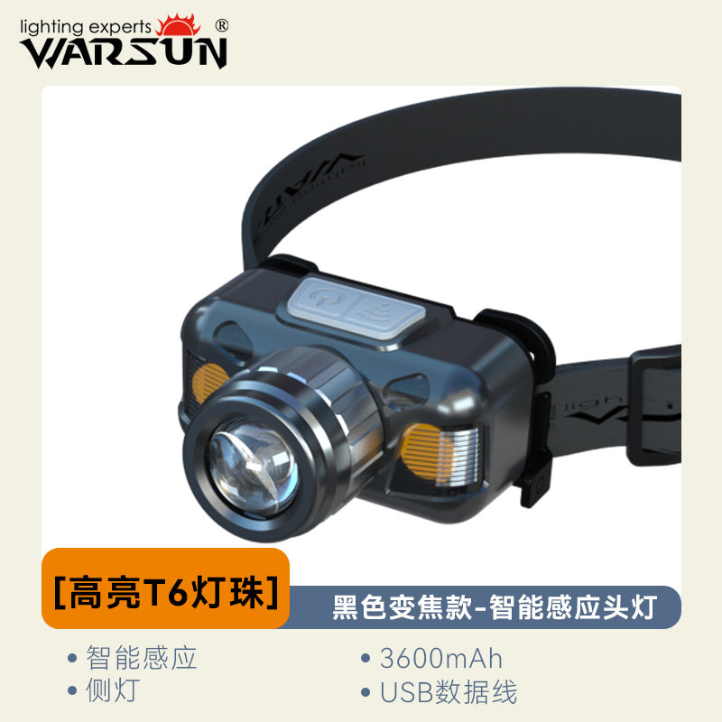 Walson manufacturer WD09 induction headlight strong light head-mounted led long battery life night fishing fish outdoor super bright mining lamp