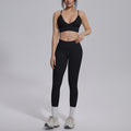 seamless pure color high waist beautiful back tight breathable high elastic yoga suit sports running fitness two-piece set
