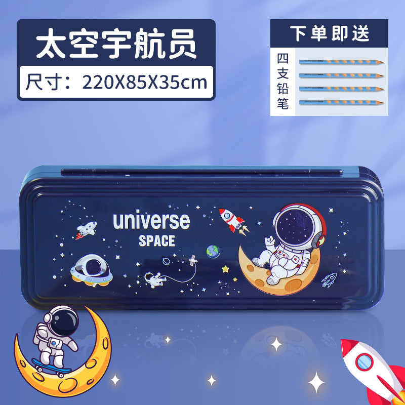 Multifunctional compass pencil case Primary school student stationery box wholesale Children's cartoon cute astronaut plastic pencil case