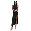 Amazon cross-border fashion round neck sleeveless slit dress summer new pure desire style hip covering mid-length skirt for women