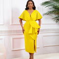 D516  summer sexy v-neck ruffle slit beaded evening gown - elegant socialite style banquet dress