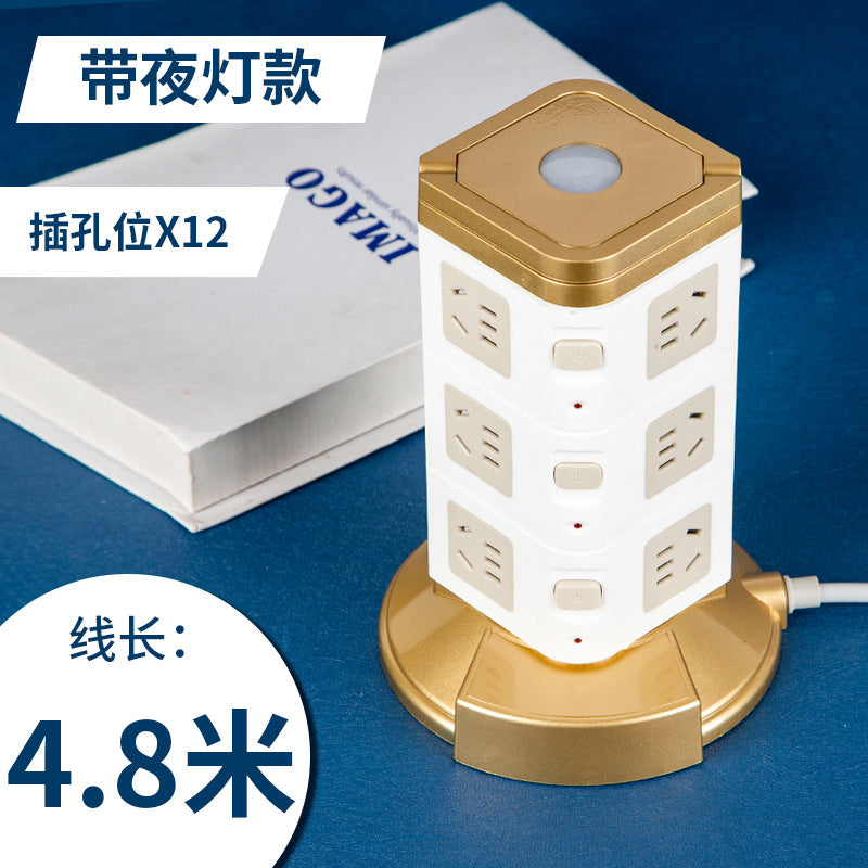 Multifunctional smart socket long line night light plug strip multi-hole plug-in board usb plug-in tower office vertical plug-in