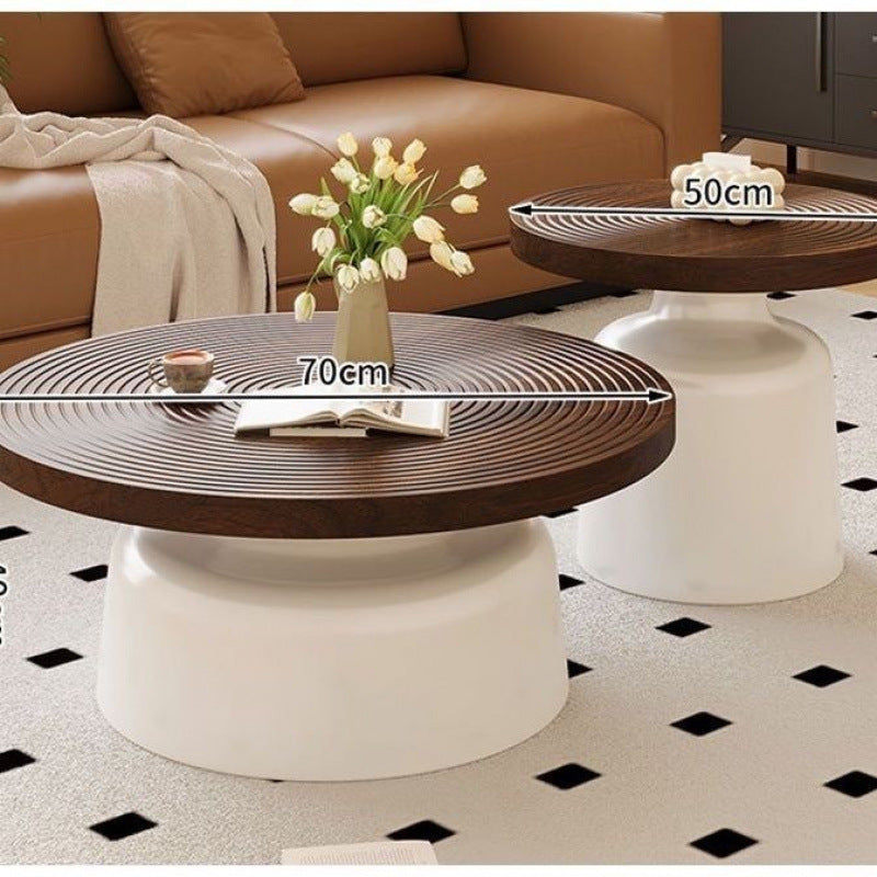 Wabi-sabi style coffee table, vintage-inspired living room coffee table, french retro designer piece, same style as seen in homes, small apartment round table
