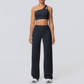Cloud-feel casual one-shoulder racerback high-waisted butt-lifting straight-leg wide-leg activewear yoga set for women - perfect for outdoor running and fitness