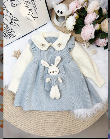 Girls' knit dress - cartoon bear design