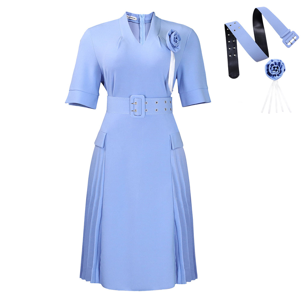 D584  foreign trade women's new fashion elegant v-neck solid color plus size pleated high waist african dress