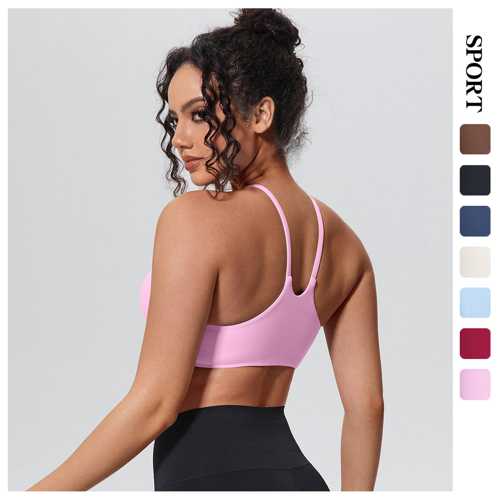 New arrival nude yoga vest thin shoulder straps detachable breast pad sports intimates suspenders beautiful back push up fitness bra