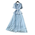 Xiaoxiangfenglaceheavy industrypatchworkpleated dress colorsummerv neck waist pleated long skirteleganceslimming look