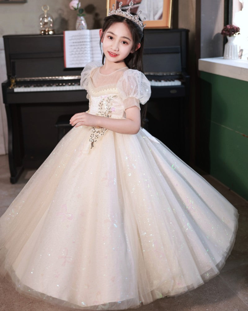 Girls' princess dress - long summer gown for elementary school performances, ages 3-13