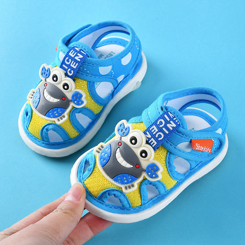 Baby cloth sandals for boys, summer, ages 0-1-2-3 years, infant anti-slip soft sole squeaky shoes, girls' first walker shoes, baby shoes