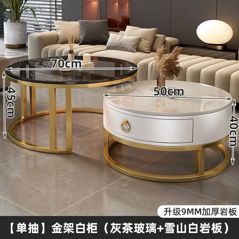 Rock slab coffee table living room solid wood table balcony small apartment for homecasualaccessible luxury round side table retractable combination