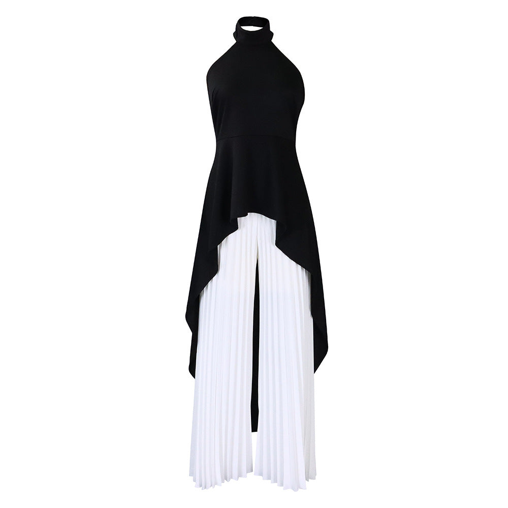 D372export cross-border fashion casual suit summer socialite private clothes backless top pleated wide-leg pants european and american suit