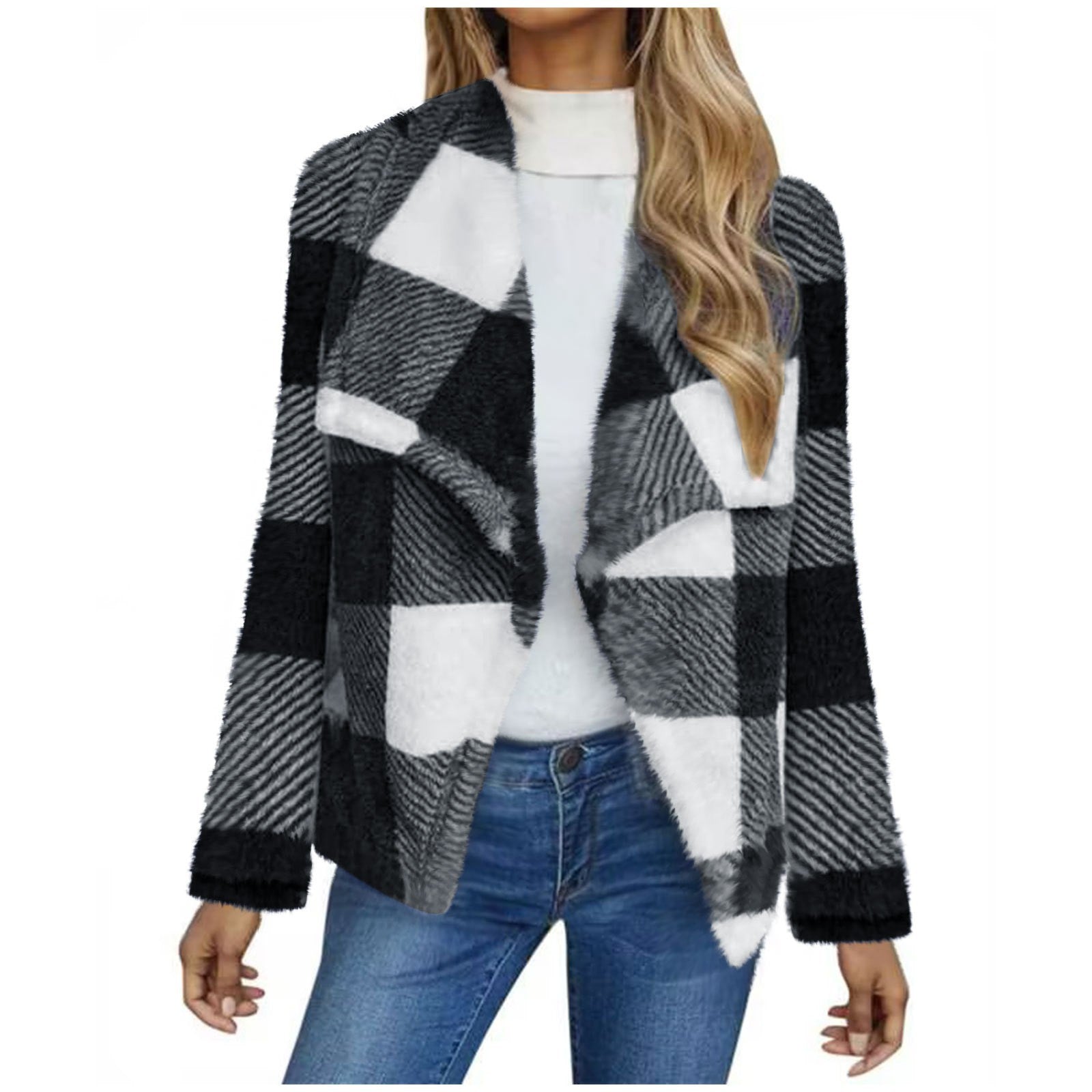 Cross-border women's clothing 2024 new  autumn and winter plaid lamb wool jacket plush cardigan jacket