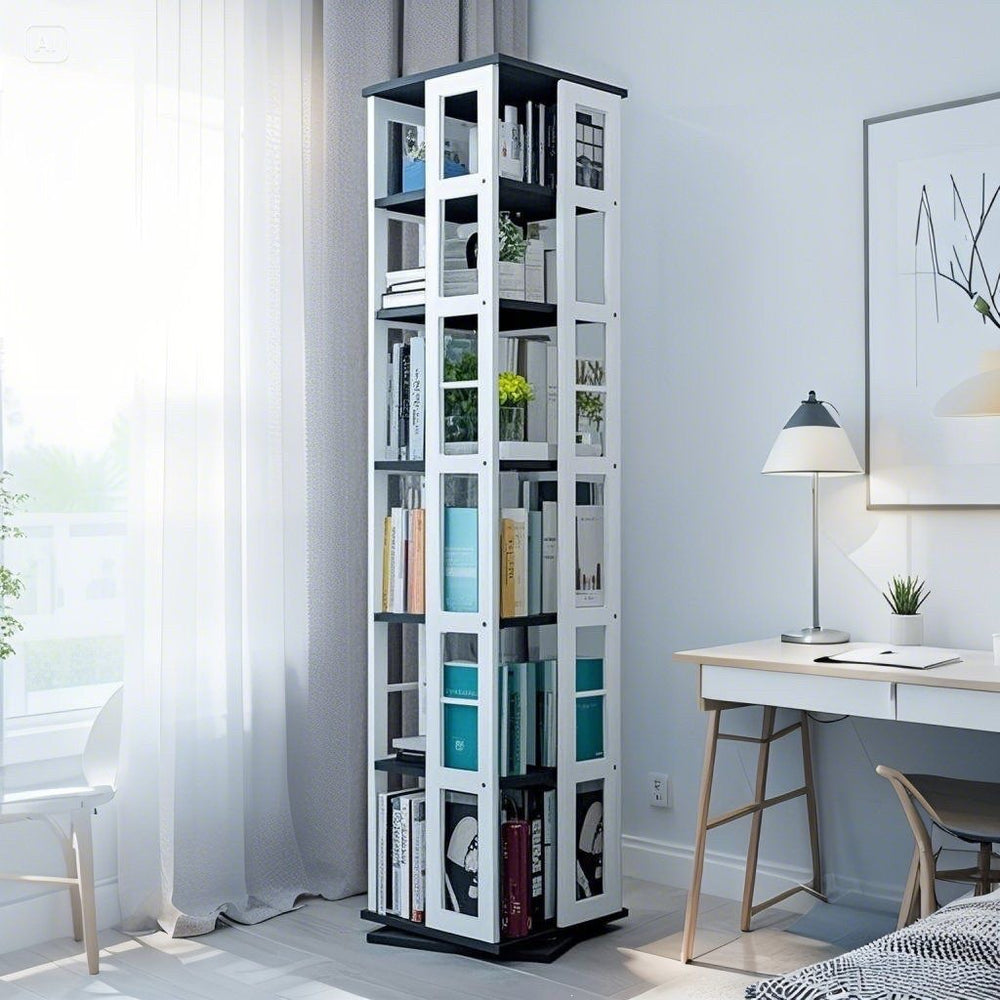 Rotating student bookshelf bookcase, mobile multi-tier kids storage floor rack, simple organizer, multifunctional living room shelf