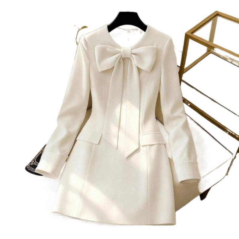 European and american style cross-border bowknot decorated round neck dress - women's elegant mid-length dress with a chanel-inspired aesthetic
