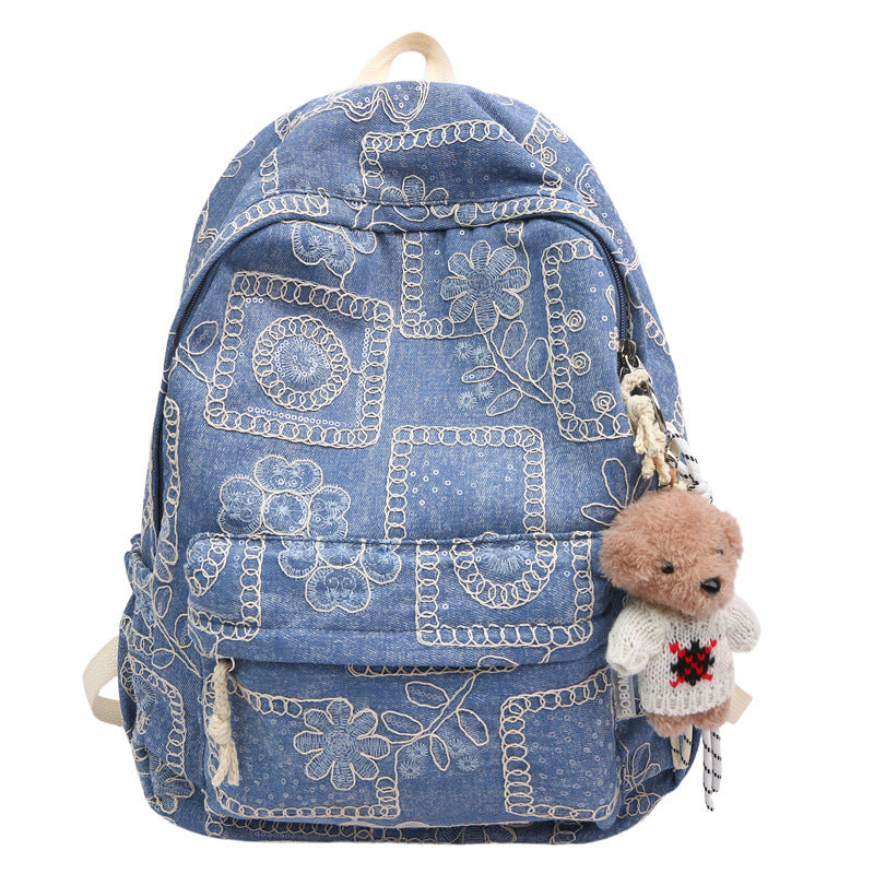 New large-capacity leisure student schoolbag, junior high school student versatile fashion travel denim backpack