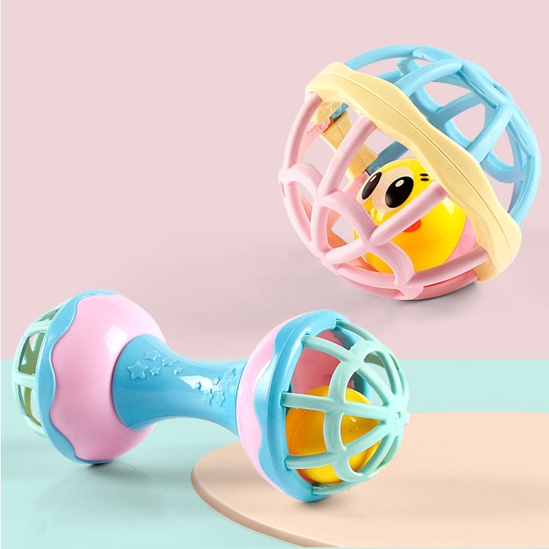 Cross-border South East Asia Export Baby Soft Glue Stick Fitness Hand Rattle Hand Grab Ball Dumbbell Toy Warm Color Fitness Combination