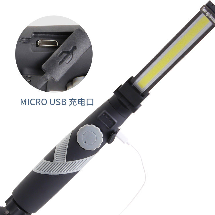 Cross-border new COB stepless focusing 90 degrees placement magnetic attraction strong light USB charging work light LED flashlight