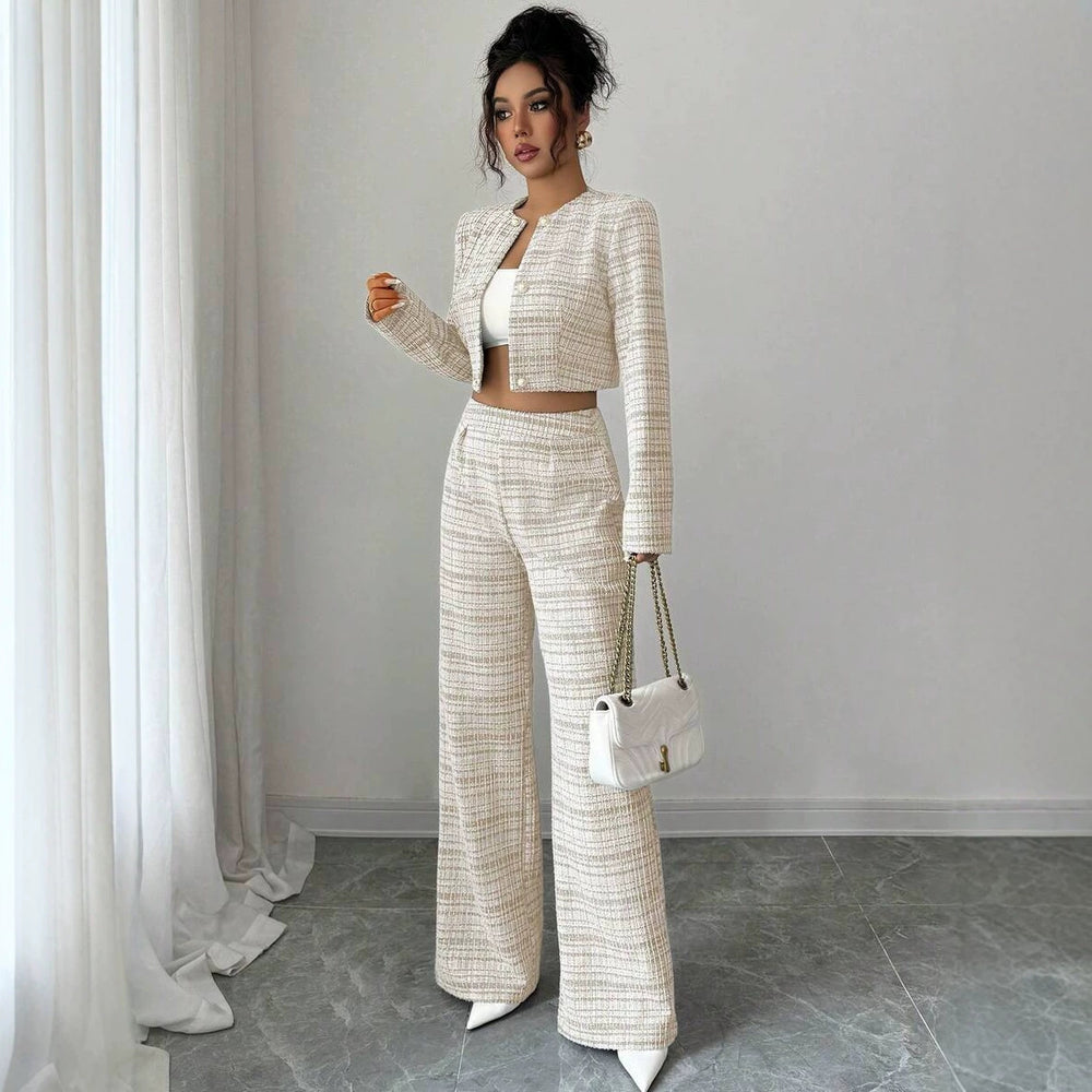 Versatile retro houndstooth elastic high-waisted wide-leg casual pants for women - autumn/winter loose fit, drapey, floor-length straight-leg trousers