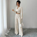 Versatile retro houndstooth elastic high-waisted wide-leg casual pants for women - autumn/winter loose fit, drapey, floor-length straight-leg trousers